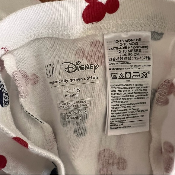 Gap Kids Disney Mickey Mouse PJ Set 2PC Pajama Organic Cotton Size 12-18 month - Picture 4 of 7